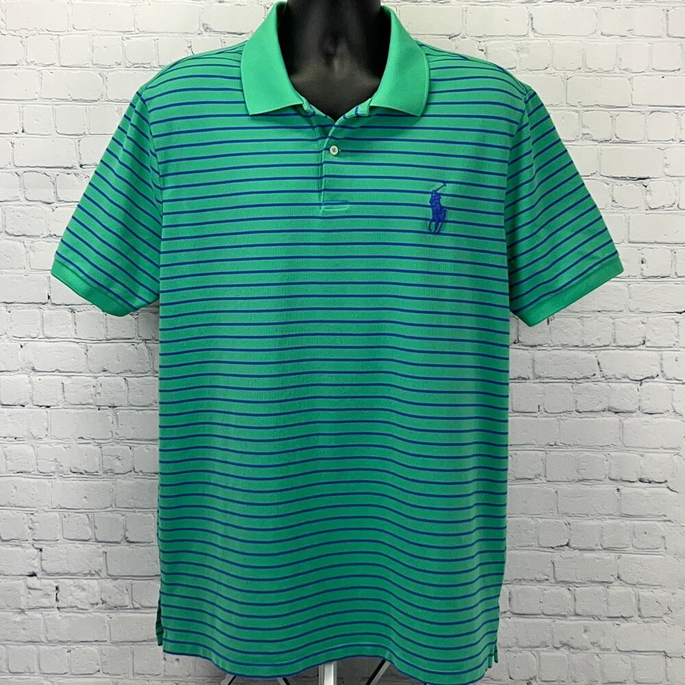 Polo Golf Ralph Lauren Polo Shirt Mens 2XL XXL Green Blue Stripe Performance